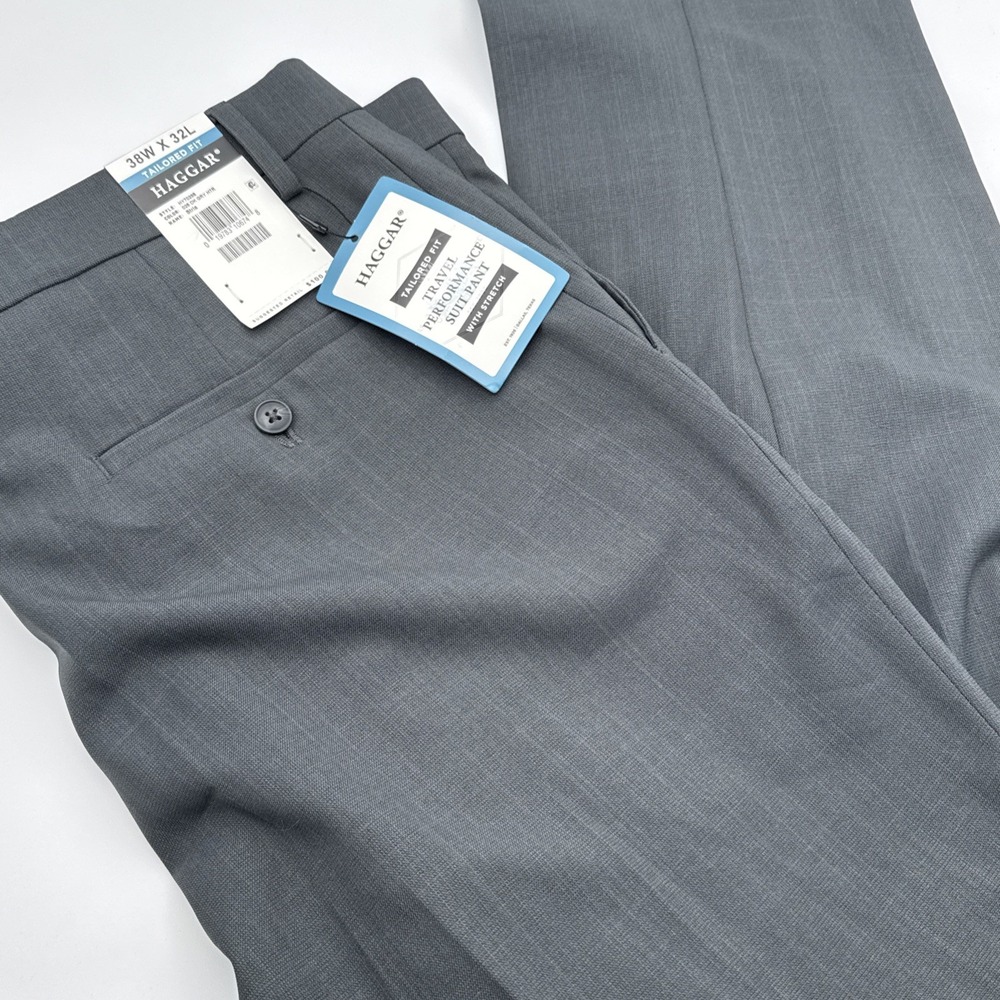 Haggar Travel Performance Suit Pants Mens 38 X 32 Stretch Tailored Fit Gray‎ NEW